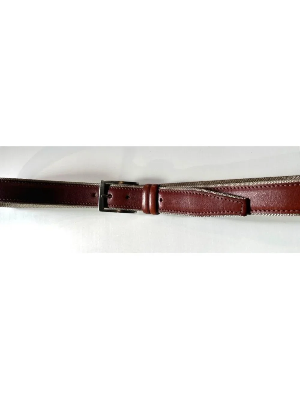 Brown Leather & Canvas Handcrafted Belt Made In Italy With Silver Buckle Size 44